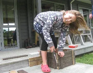 Jamie Lockwood building a penguin nesting box